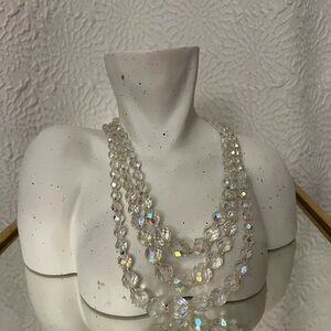 Vintage Bead Multi-Strand Necklace - Clear Iridescent